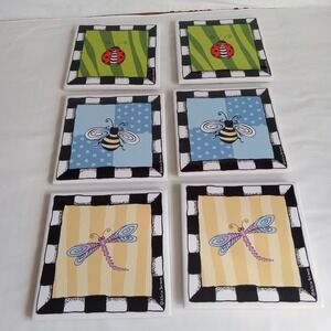 Set 6 Tile  Coaster Bug Me  By Alicia Tormey , Set Ladybug  Dragonfly Bees